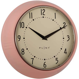 PLINT Retro Wall Clock - Silent Non-Ticking Decorative Color Wall Clock. Retro Style Wall Decoration for Kitchen, Living Room, Home, Office, School. Easy to Read Large Numbers (Rose)