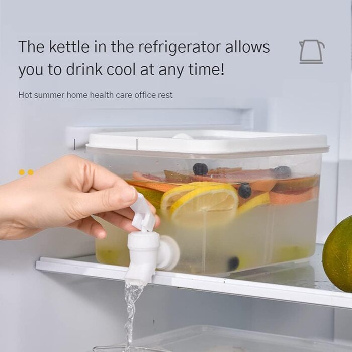 Drink dispenser with faucet, water dispenser for refrigerator, plastic water dispenser with lid, transparent, for parties, weddings, restaurant (5 l)