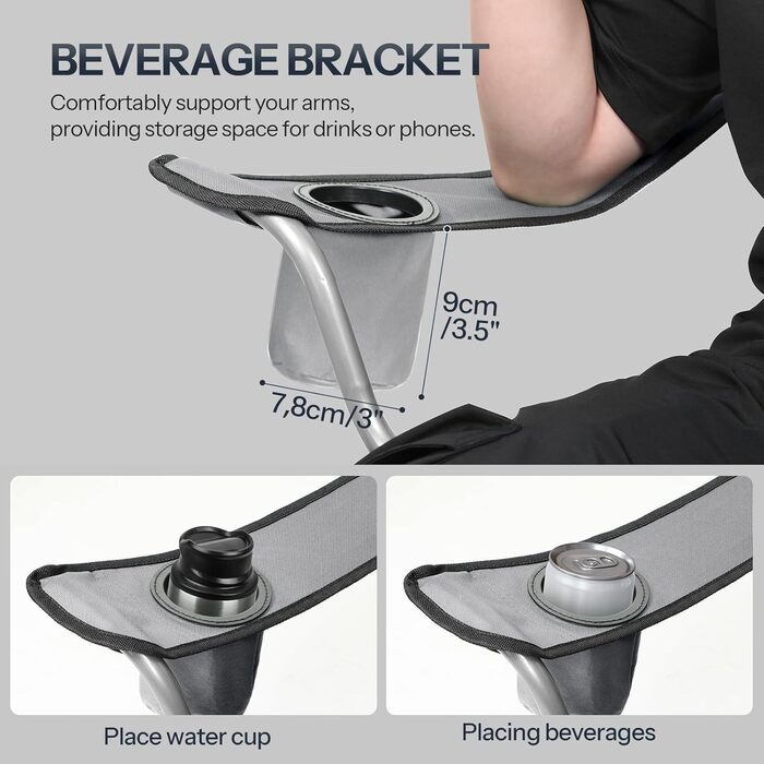 Складний кемпінговий стілець для пікніка, саду, балкону та пляжу EBK01LC02 (Сірий + Чорний)