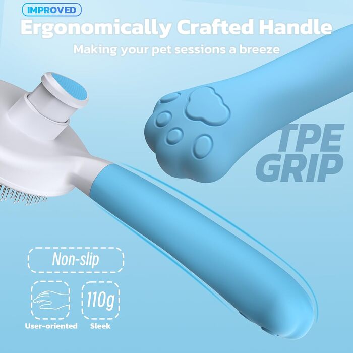 Бурштук для собак та котів Zivacate: самоочисна, для короткої та довгої шерсті, ергономічна ручка (світло-блакитний)