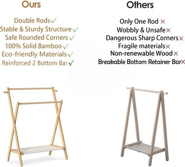 Kids' Clothes Rack, Small Clothes Rack for Toddlers and Pets, Dress-Up Rack with Shelf and Double Rods, Foldable Clothes Rack for Kids' Rooms (Standard Size)