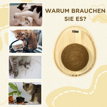 PawHut Interactive Cat Toy 2-in-1 Scratching Post with Scratching Board and Ball Track made of Jute and Pine Wood in Natural and Coffee 39.5x32.5x14.5 cm