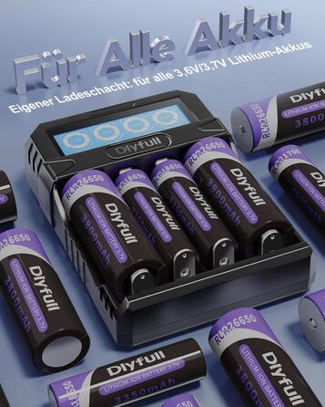 Зарядний пристрій Dlyfull 18650 Universal LCD для Li-ion акумуляторів 3.7V (18650, 21700, 26650, 22650, 20700, 16340, 14500) USB-C, 4 слоти