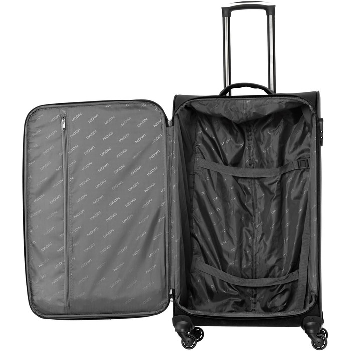 Чемодан NOWI Korfu Weichschaen Troey – середній, тканинний, 50 літрів, 4 колеса та кишеня | Легкий дорожній чемодан для жінок та чоловіків (XL, чорний)