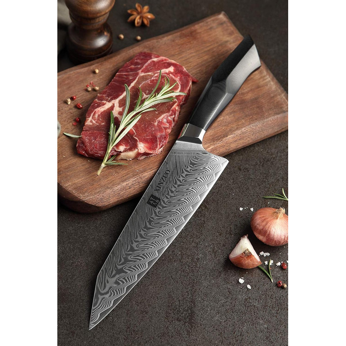 XINZUO ніж кухарський Дамаск 21.5см, Kiritsuke Gyuto, професійний, сталь G10, магнітний чохол, серія Feng