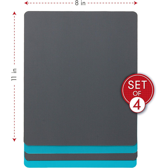 Набір килимків для обрізки Dexas, 4 шт., 14x20 см, антиковзкі, для кухні (сірий, червоний, білий, зелений)