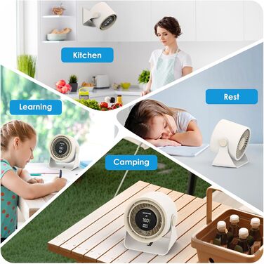 Настільний вентилятор Minthouz з LED-дисплеєм, акумулятор 3600mAh, тихий, регульований, портативний для дому, офісу, подорожей