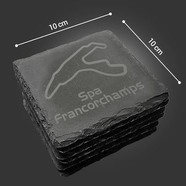 Nürburgring Coasters for Drinks, 6-Piece Set - Slate Coasters, for Home and Dining Room, Decoration, Racing Fans (Spa Francorchamps)