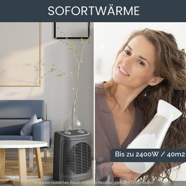 Керамічний обігрівач Rowenta SO2330 Instant Comfort, 2400 Вт, з функцією захисту від замерзання та режимом Silence, чорний, для приміщень до 15 м²