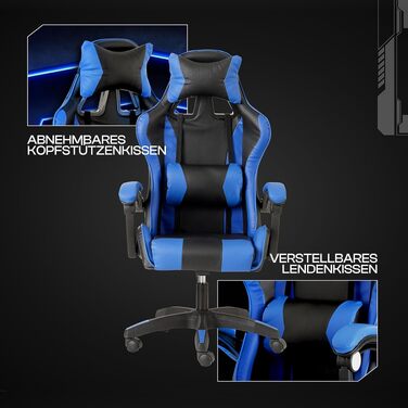 Ігрове крісло Baroni Home Gaming: ергономічний офісний стілець з підголівником, підтримкою попереку та регульованою спинкою, синій