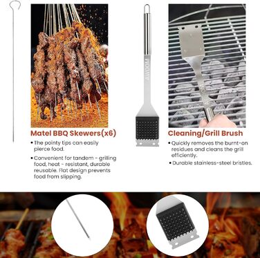 Набір гриля AWOOM 20 предметів: шампури, щипці, лопатка, щітка | З гриль-кофром | Для барбекю, кемпінгу та вечірок