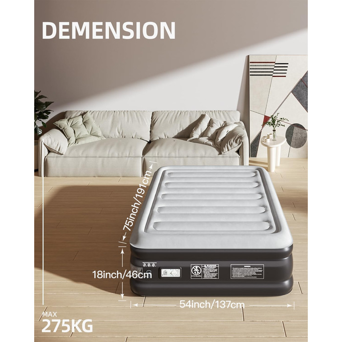 Надувне ліжко CHILLSUN® з електричним насосом, 203x152x46 см, для кемпінгу та гостей (подвійне)
