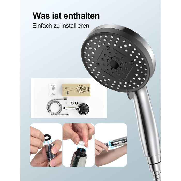 Насадка для душу VOXON з 10 режимами, високий тиск, економія води, для чищення ванни та плитки, зі шлангом 1,5м