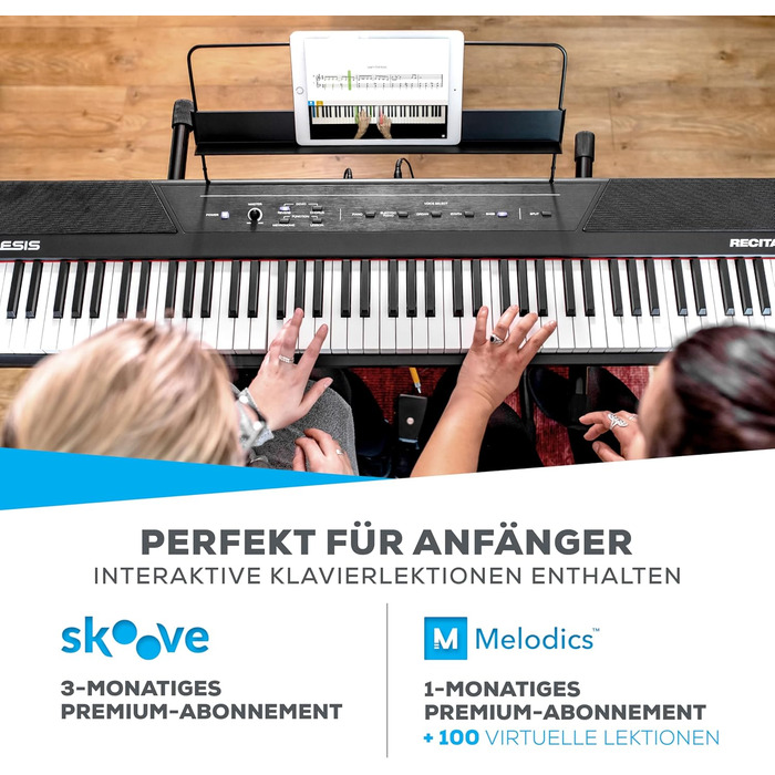 Alesis Recital - Електронне піаніно 88 клавіш для початківців з напівзваженими клавішами, динаміками, 5 преміум-звуками, виходом для навушників та підпискою на уроки гри на піаніно, чорного кольору