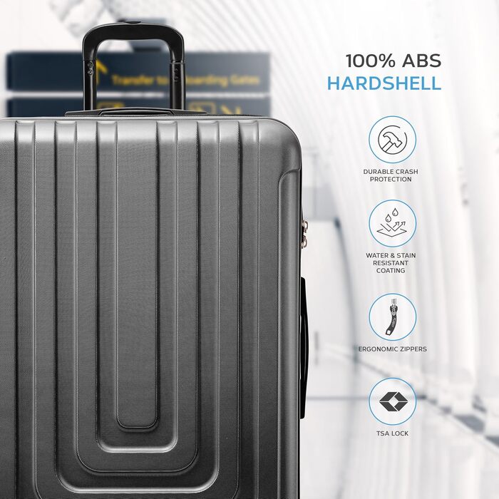Набір валіз Flight Knight Premium (3 шт): S 55см, M 67см, L 76.5см, ABS-пластик, TSA-замок, USB-порт, 8 коліс, антрацит/чорний