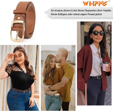 Жіночий шкіряний ремінь WHIPPY великого розміру, модний ремінь з річної шкіри з надійною пряжкою, для джинсів, штанів, суконь (B-коричневий (золота пряжка), S:100см (розмір талії 63-76см))