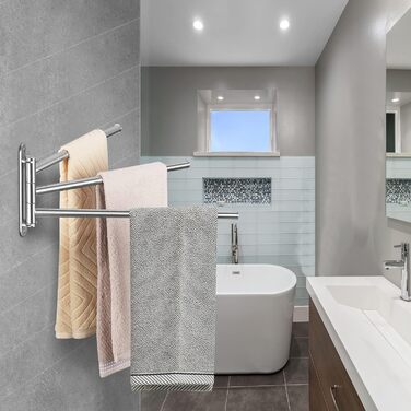 Тримач для рушників у ванну кімнату з 3-ма полицями, поворотний, 40 см, нержавіюча сталь, сріблястий