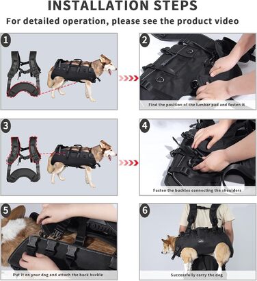 Сумка-переноска для собак великих порід Wakytu: переноска-рюкзак для собак з проблемами суглобів, травмами, літніх собак. Макс. вага 30-40 кг (3XL, чорний)