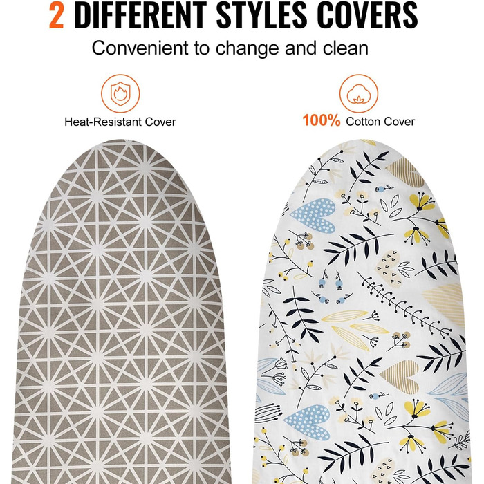 Гладильна дошка з парогенератором VEVOR, 2 шт., з підставкою для праски, розкладний стіл з 4 шарами, 1100 x 334 мм, 7 рівнів висоти (715–915 мм), вантажопідйомність 20 кг, бежевий