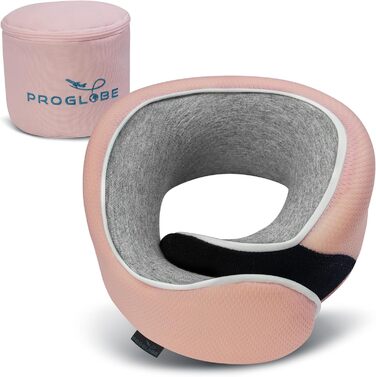 Подушка для шиї Proglobe, 100% Memory Foam, ортопедична, для подорожей (літак, авто, поїзд), з маскою для сну, сітчаста сумка (рожевий)