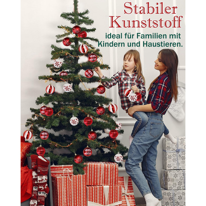 Набір прикрас на ялинку 40 шт. червоно-білі, 6 см, пластикові, з підвісками, небрудні, різноманітні поверхні та візерунки, для внутрішнього та зовнішнього використання