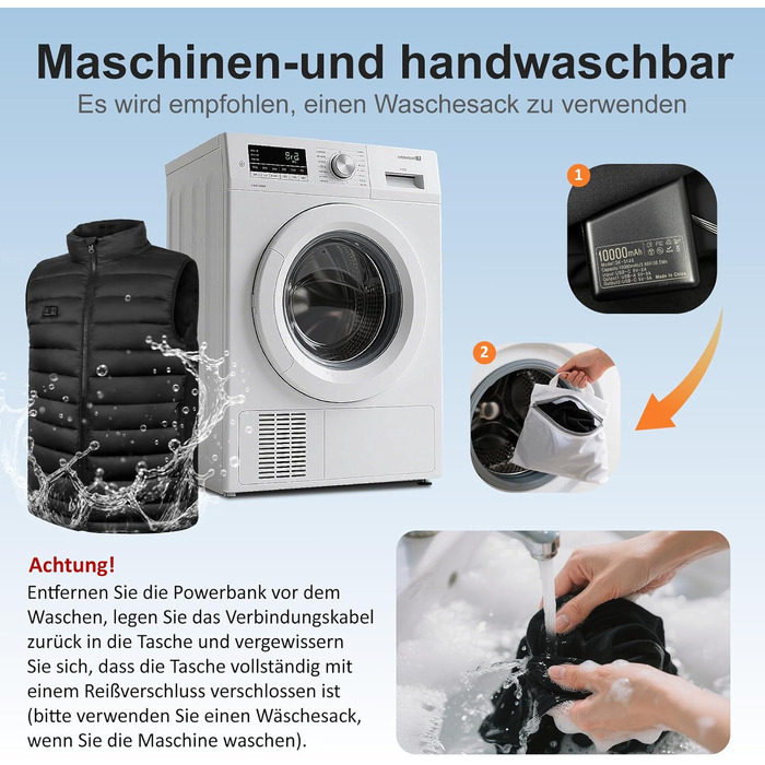 Обогріваючий жилет Daen з акумулятором 10000 mAh, 3 рівня температури та 4 зони нагріву, для активного відпочинку та мотоспорту (XXL, Чорний)