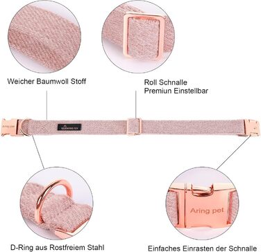 Нашийник для собак дівчаток Aring Pet: бавовняний, з бантиком, регульований, рожевий (M)