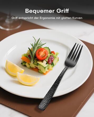 Набір столових приборів Honkku 30 предметів (6 осіб), чорний, з нержавіючої сталі, з об'ємними ручками, набір ножів, виделок та ложок, полірований, придатний для миття в посудомийній машині