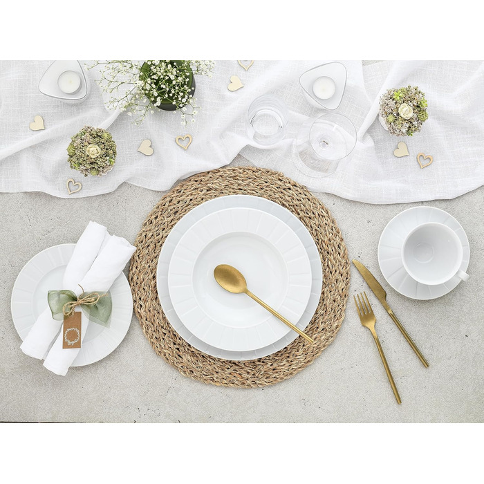 CreaTable Barcelona: 12-Piece Porzellan Geschirrset - Tafelservice, spülmaschinen- und mikrowellengeeignet, Made in Europe