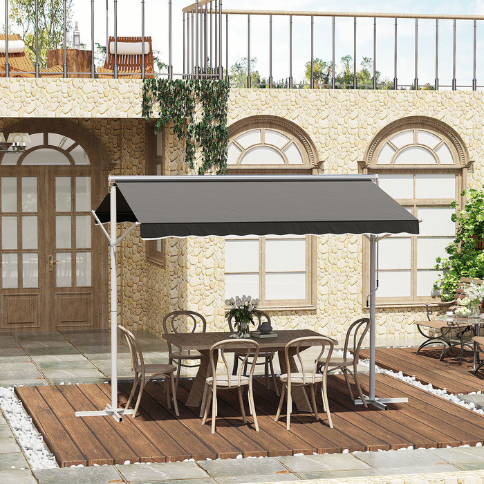 Outsunny Standmarkise Gartenmarkise 3x3м з відкидним плечем та ручкою, сіра терасна маркіза для захисту від сонця та відпочинку