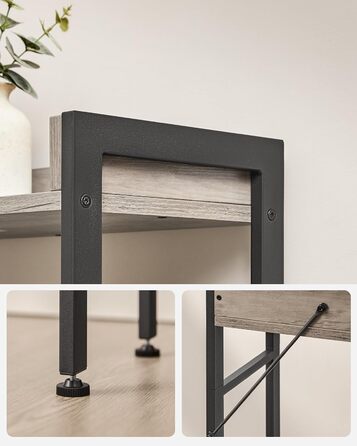 VASAGLE Toilet Shelf, 3 Tiers, Bathroom Shelf, Space-Saving, Easy to Assemble, for Laundry Room, Industrial Style, Rustic Brown and Black, BTS002B01 (Grey + Black)