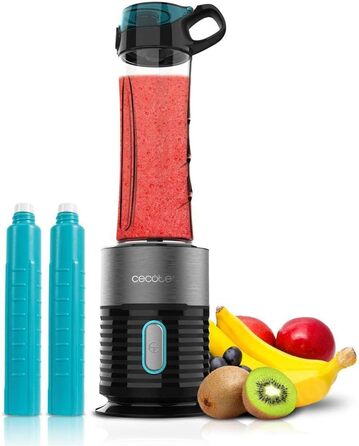 Cecotec EasyGo Portable Single Blender - Power Titanium 300 | Ice Crushing, 350W, 4 Titanium-Coated Blades, 2 Cooling Tubes, 2 Bottles, 2 Lids