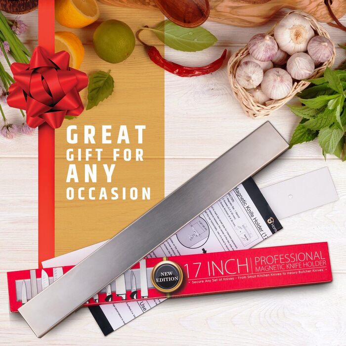 Premium 43cm Magnetic Knife Strip for Wall - Extra Strong Magnetic Knife Holder - Space-Saving Magnetic Knife Strip with Strong Magnetic Pull (Updated Version)