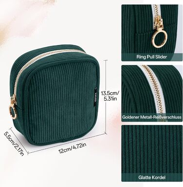 Косметичка для жінок KALIDI з корду, зручна для подорожей, з відділеннями, металева блискавка, темно-зелена