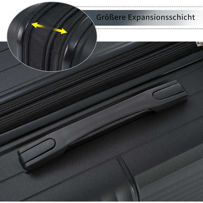 Набір валіз Merax TSA-Schloß 3 шт. (M-L-XL) з телескопічним ручками та 4 колесами, чорний. Валізи ручної поклажі, PP-матеріал, з TSA-замком.