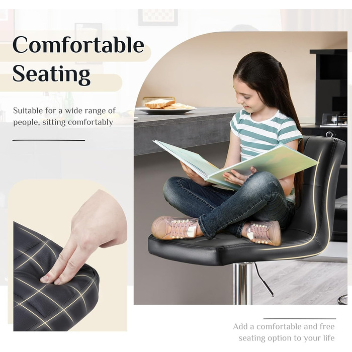 DUMOS Modern Adjustable Bar Stools 2-Pack - Metal Legs, Kitchen & Bar Height - White & Dark Black