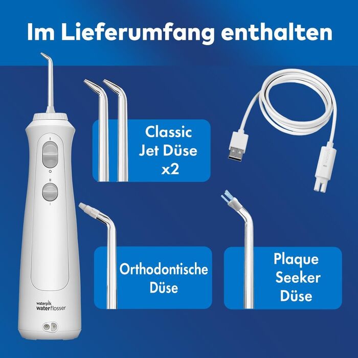 Waterpik Бездротова Іригатор, акумуляторний, електричний для чищення зубів, видаляє наліт, для дому та подорожей - Білий
