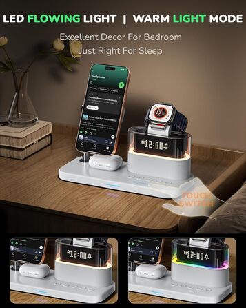 Багатофункціональна бездротова зарядка 5 в 1 з годинником для Apple iPhone, Apple Watch, AirPods (біла)