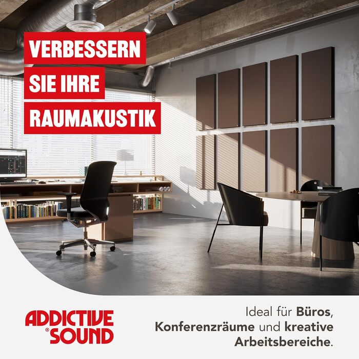 Акустична панель Addictive Sound Schallabsorber Wand Standard для стін та стелі, звукопоглинаюча панель класу A, світло-сіра, 100x50x11 см