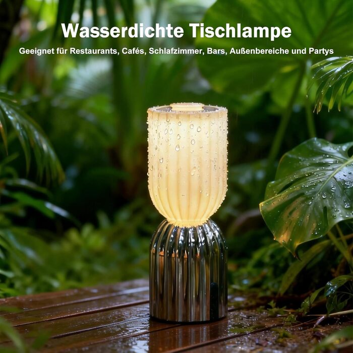 Світлодіодна настільна лампа бездротова акумуляторна з USB-C, димована, RGB підсвітка 2700K, IP54 для дому, балкону, саду (хром)