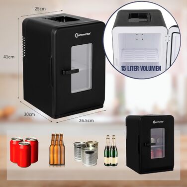 Sommertal KS15 Mini Refrigerator, cooling and heating, 15L capacity, 230V for room outlet and 12V DC for car, beer refrigerator, beverage refrigerator, small portable minibar