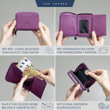 VON HEESEN Leather Wallet with RFID Blocker - Wallet for Women & Men made of Genuine Leather - Wallet with Coin Pocket - Purse for Women and Men in Pink
