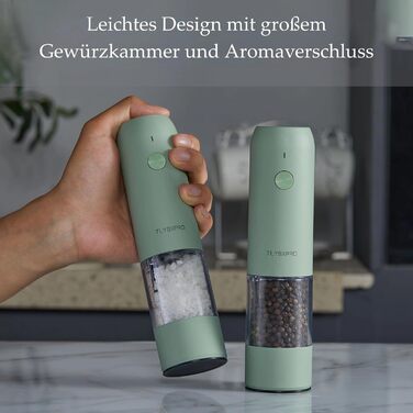 TLYSXPRO Salt and Pepper Grinder Electric 2-Piece Set, USB Rechargeable, Adjustable Coarseness Spice Grinder, Electric Pepper Grinder with LED Light, Cleaning Brush, Kitchen Gadgets, White