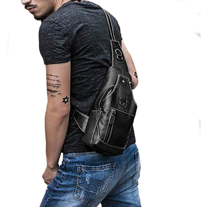 Чорна спортивна сумка через плече/на груди з нейлону для чоловіків та жінок. Ідеально підходить для подорожей, школи, роботи, велоспорту, кемпінгу та активного відпочинку.