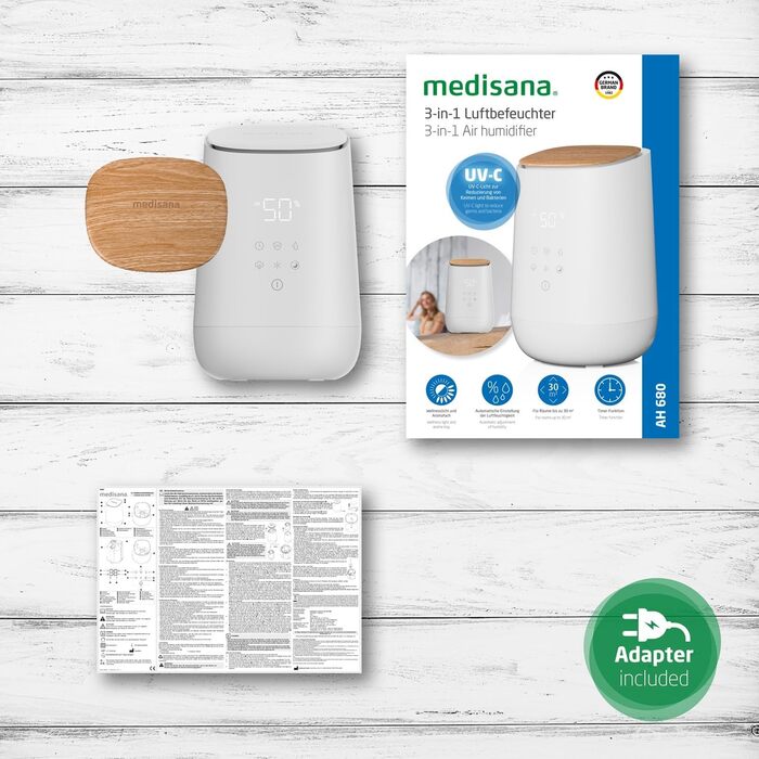 Medisana AH 680 - Увлажнитель воздуха и диффузор ароматов, электрический, с таймером, гигрометром, для спальни, детской, с функцией сна