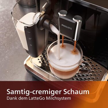 PHILIPS Domestic Appliances 2200 Series EP2231/40 Fully Automatic Coffee Machine, 3 Coffee Specialties (LatteGo Milk System) 1500 Watt, 1.8 Liter, 37.1 x 24.6 x 43.4 cm, Piano Black Latte Go 3 Coffee Specialties