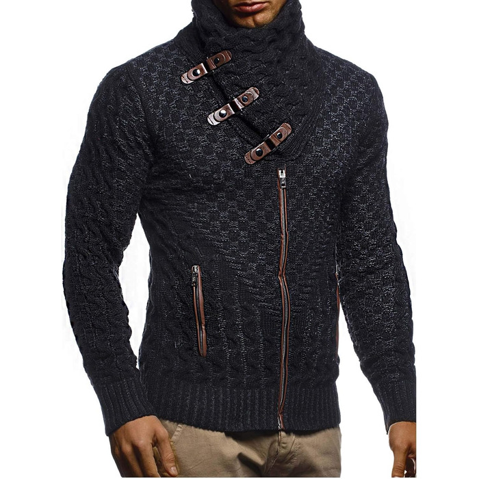 Чоловічий кардиган Eif Neson з в'язаного полотна на блискавці, Regular Fit, антрацитовий колір, для повсякденного та ділового стилю (3XL)