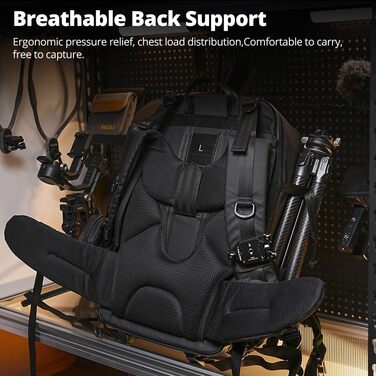 Чорний фоторюкзак AMBITFUL 25L+3L для DSLR/SLR/Mirrorless камер з відділенням для ноутбука та трипода (водонепроникний, ергономічний)