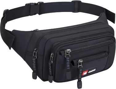 Водонепроникна поясна сумка-бананка для чоловіків та жінок. Чорна, з блискавкою, для подорожей, піших прогулянок та активного відпочинку на природі.