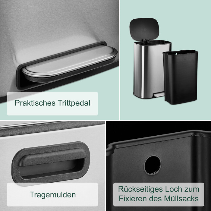 Relaxdays 50-Liter Stainless Steel Kitchen Trash Can